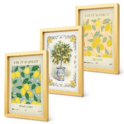Triptyk tavla med ram Italienska affischer med citrusträd och frukt