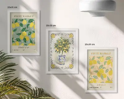 Triptyk med italienska citrusträd och fruktmotiv tavla med ram