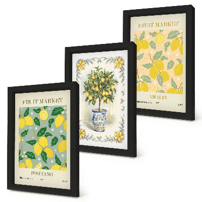 Triptyk tavla med ram Italienska affischer med citrusträd och frukt
