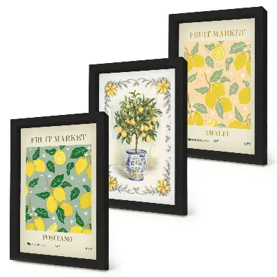 Triptyk med italienska citrusträd och fruktmotiv tavla med ram