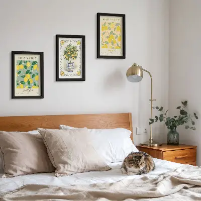 Triptyk med italienska citrusträd och fruktmotiv tavla med ram