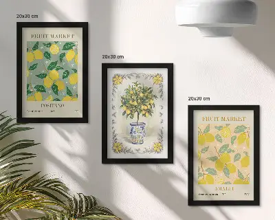 Triptyk med italienska citrusträd och fruktmotiv tavla med ram