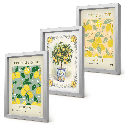 Triptyk tavla med ram Italienska affischer med citrusträd och frukt