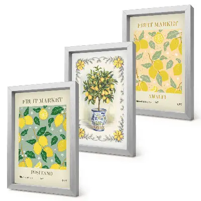 Triptyk med italienska citrusträd och fruktmotiv tavla med ram