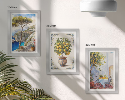 Posterpaket Havsutsikt med citronträd och trädgårdsbord