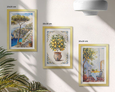 Posterpaket Havsutsikt med citronträd och trädgårdsbord