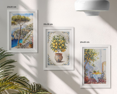 Posterpaket Havsutsikt med citronträd och trädgårdsbord