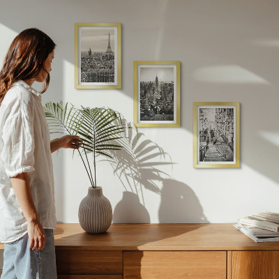 Tavelvägg med 3 tavlor Stadsutsikt Paris New York och charmiga trappor