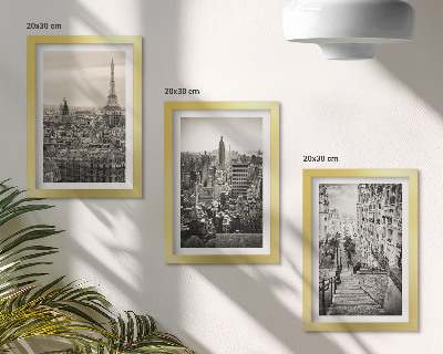 Tavelvägg med 3 tavlor Stadsutsikt Paris New York och charmiga trappor