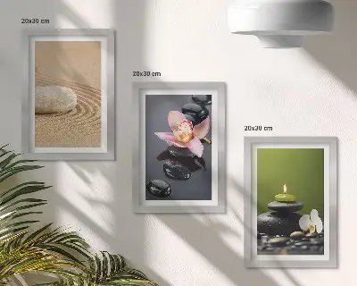 Triptyk tavla med ram avkopplande stenmotiv med zen-tema
