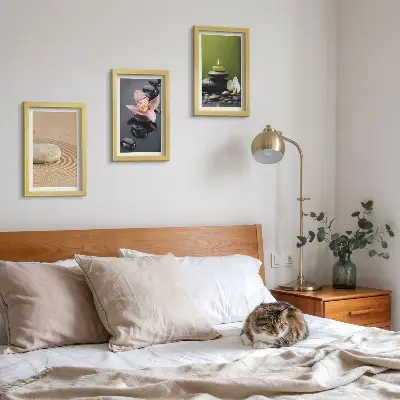 Triptyk tavla med ram avkopplande stenmotiv med zen-tema