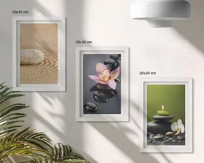 Triptyk tavla med ram avkopplande stenmotiv med zen-tema