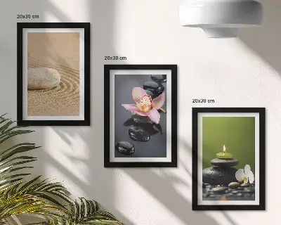 Triptyk tavla med ram avkopplande stenmotiv med zen-tema