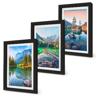 Posterpaket Bergsjöar med vatten och omgivande naturlandskap