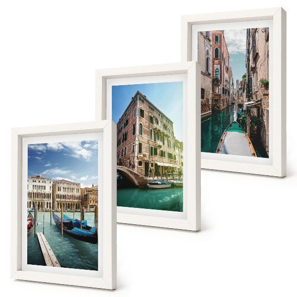Triptyk tavla med ram Utsikt över Venedig med kanaler och urban arkitektur
