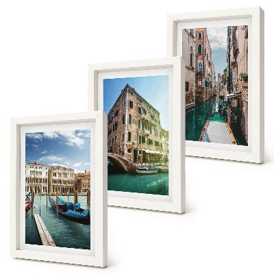 Triptyk tavla med ram Utsikt över Venedig med kanaler och urban arkitektur