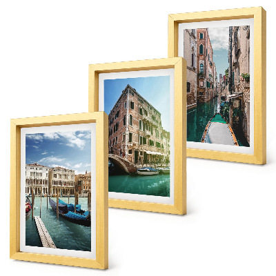 Triptyk tavla med ram Utsikt över Venedig med kanaler och urban arkitektur