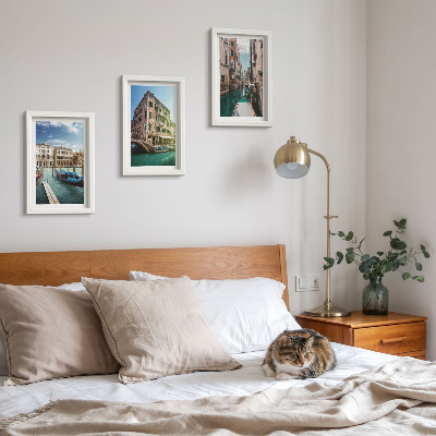 Triptyk tavla med ram Utsikt över Venedig med kanaler och urban arkitektur