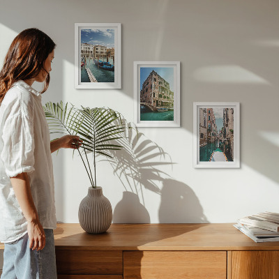 Triptyk tavla med ram Utsikt över Venedig med kanaler och urban arkitektur