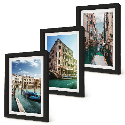 Triptyk tavla med ram Utsikt över Venedig med kanaler och urban arkitektur