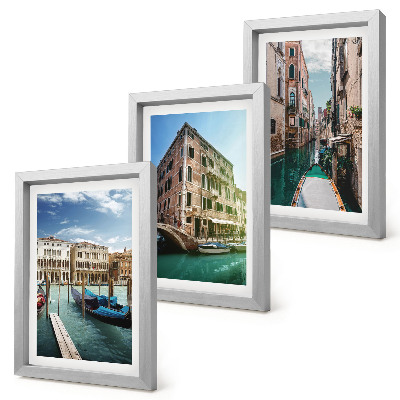 Triptyk tavla med ram Utsikt över Venedig med kanaler och urban arkitektur