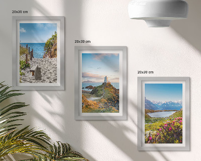 Posterpaket Utsikt över fyrstranden, bergen och blommorna