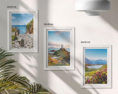 Posterpaket Utsikt över fyrstranden, bergen och blommorna