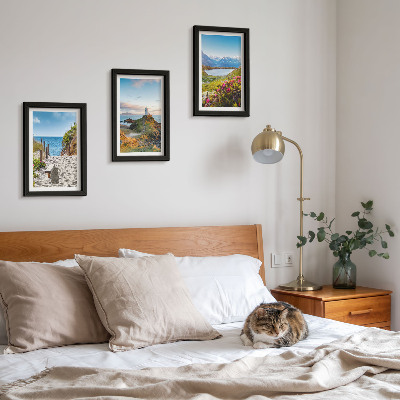Posterpaket Utsikt över fyrstranden, bergen och blommorna
