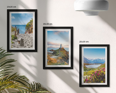 Posterpaket Utsikt över fyrstranden, bergen och blommorna