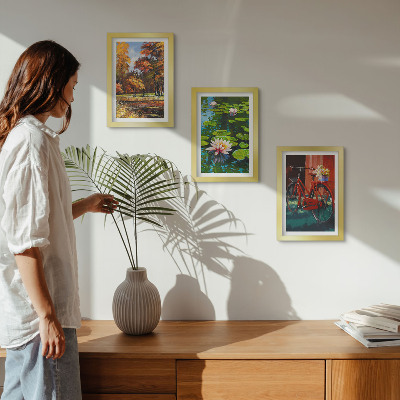 Posterpaket Höstfärger, näckrosdamm, cykel på terrassen