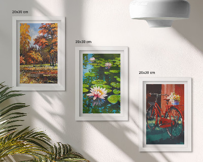 Posterpaket Höstfärger, näckrosdamm, cykel på terrassen