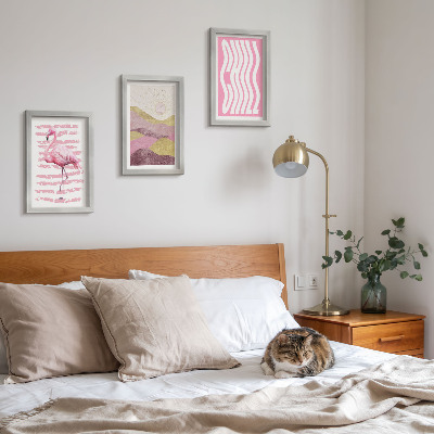 Triptyk tavla med ram Rosa flamingos pastellfärgade bergslandskap Chill bokstäver
