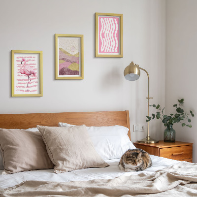 Triptyk tavla med ram Rosa flamingos pastellfärgade bergslandskap Chill bokstäver