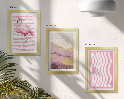 Triptyk tavla med ram Rosa flamingos pastellfärgade bergslandskap Chill bokstäver