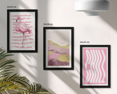 Triptyk tavla med ram Rosa flamingos pastellfärgade bergslandskap Chill bokstäver