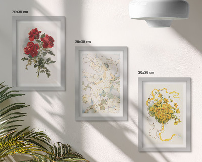 Posterpaket Röda rosor, vit figur, gula blommor i en vas