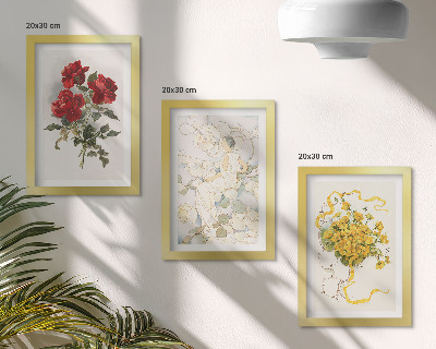 Posterpaket Röda rosor, vit figur, gula blommor i en vas