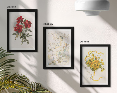 Posterpaket Röda rosor, vit figur, gula blommor i en vas