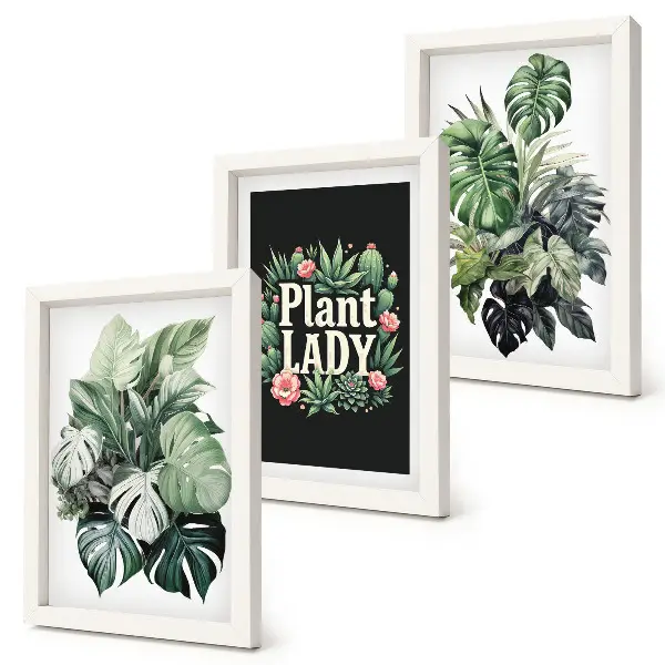 Triptyk med ram tropiska växter med motivet Plant Lady i grönt