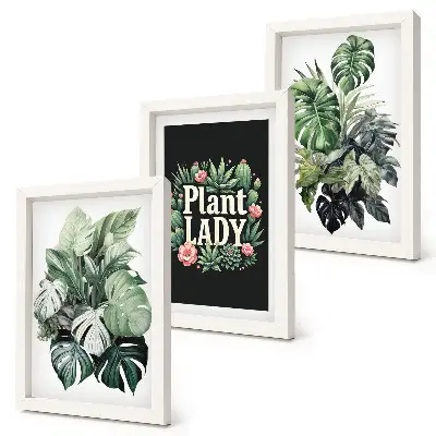 Triptyk med ram tropiska växter med motivet Plant Lady i grönt