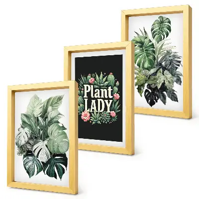 Triptyk med ram tropiska växter med motivet Plant Lady i grönt