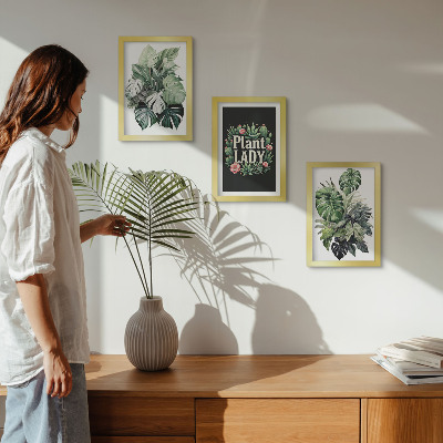 Triptyk tavla med ram Tropiska växter med inskriptionen Plant Lady i grönt