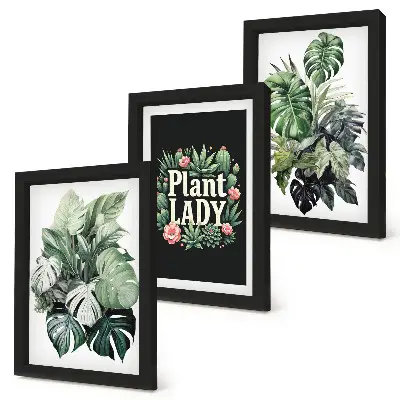 Triptyk med ram tropiska växter med motivet Plant Lady i grönt