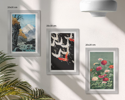 Posterpaket Berg med vattenfall, fåglar i flykt och färgglada blommor