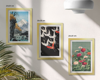 Posterpaket Berg med vattenfall, fåglar i flykt och färgglada blommor