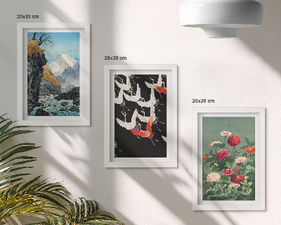 Posterpaket Berg med vattenfall, fåglar i flykt och färgglada blommor