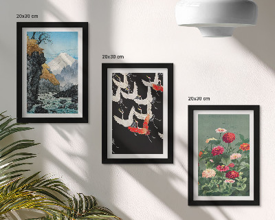 Posterpaket Berg med vattenfall, fåglar i flykt och färgglada blommor