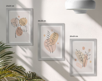 Tavelvägg med 3 tavlor Minimalistiska växtteckningar i pastellfärger