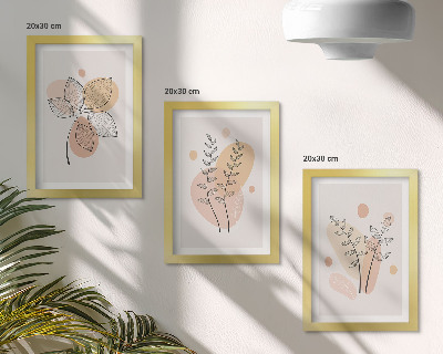 Tavelvägg med 3 tavlor Minimalistiska växtteckningar i pastellfärger