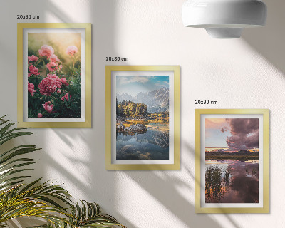 Posterpaket Blommor i trädgården, berg och en lugn vattenyta